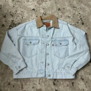 Levi's Light Blue Denim Jacket with Tan Collar Size XS
